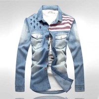 Chemise Homme vintage Fashion American flag urban outfit Men Denim Jean